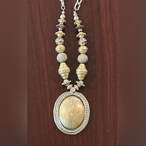 Chico's 20-24" Adjustable Two Tone Gold Silver Beaded Chain Statement Necklace